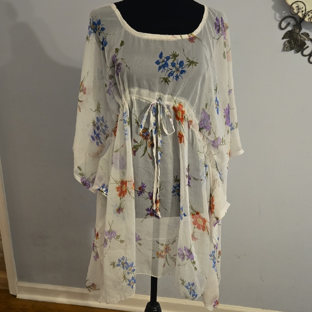 Ivory Floral Tie-Waist Mini Dress